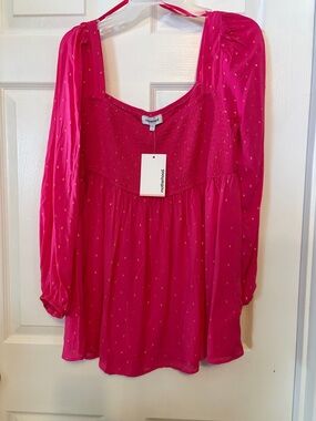 Motherhood Hot Pink Blouse with Gold Dot Accents